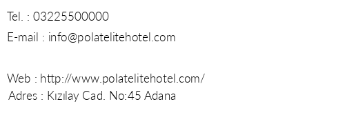 Polat Elite Hotel telefon numaralar, faks, e-mail, posta adresi ve iletiim bilgileri